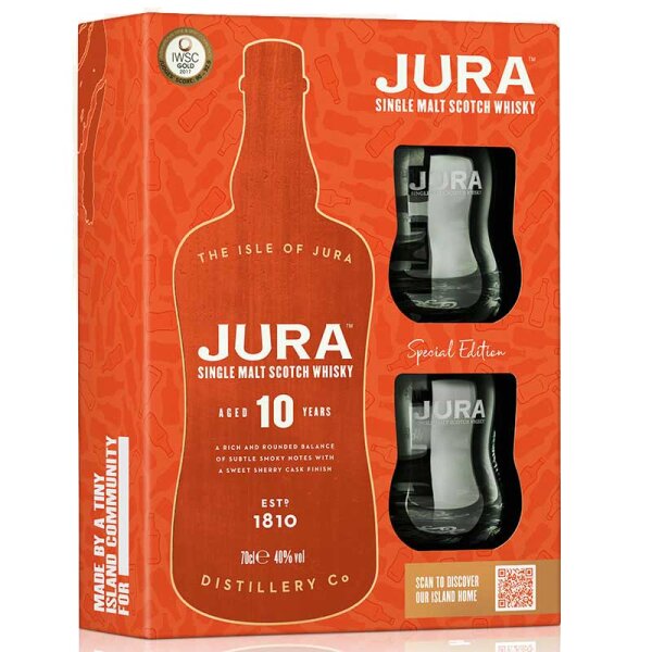 Jura 10 Jahre - Geschenkset mit 2 Gläsern - Single Malt Whisky