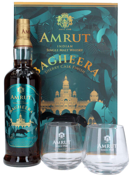 Amrut Bagheera Geschenkset mit 2x Gläsern - Single Malt Whisky