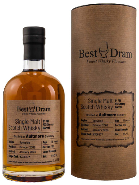 Aultmore 16 Jahre - 2006/2023 - Best Dram - PX Sherry Barrel - Cask #306877 - Single Malt Whisky
