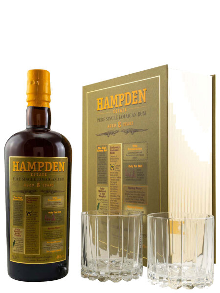 Hampden 8 Jahre - Pure Single Jamaican Rum - Geschenkset mit 2 Gläsern