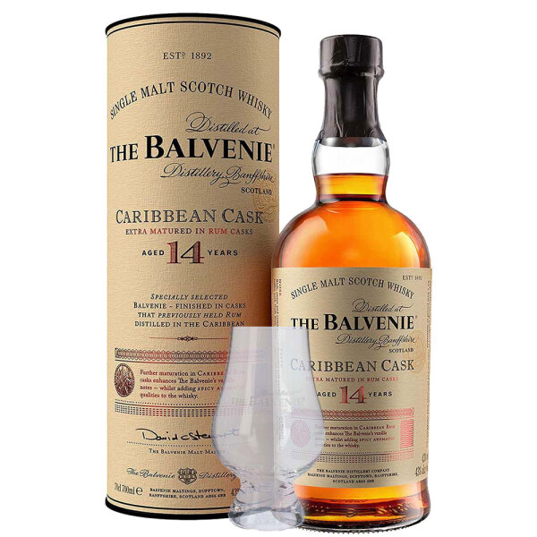 Balvenie 14 Jahre - Caribbean Cask - Single Malt Scotch Whisky + Tasting Glas