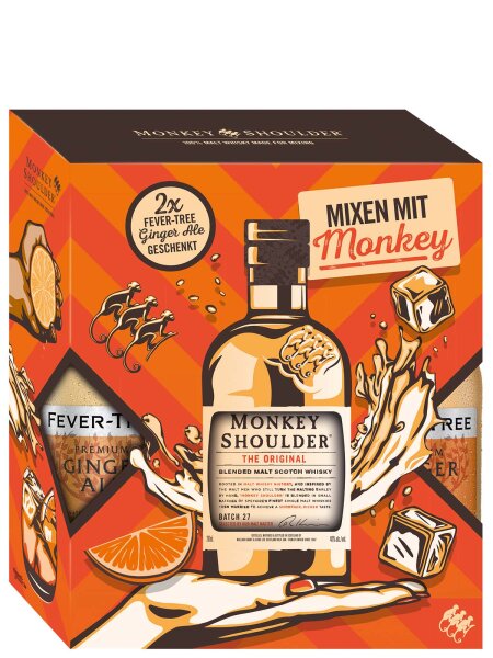 Monkey Shoulder Trial Pack 200 ml - Geschenkset - Mit 2x Fever-Tree Ginger Ale - Blended Malt Scotch Whisky