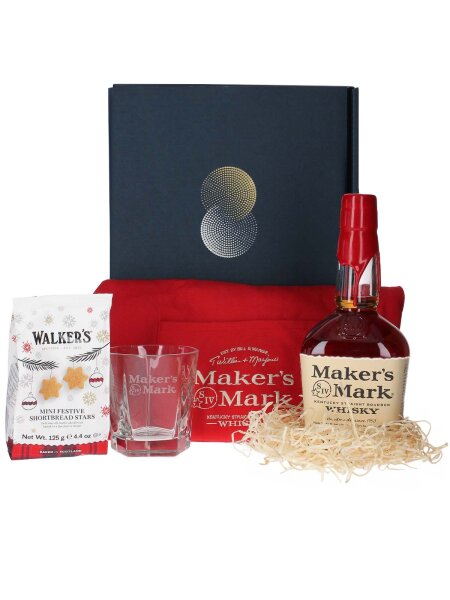 Makers Mark mit Glas & Schürze & Walkers Shortbread Sterne 125g - Geschenkset